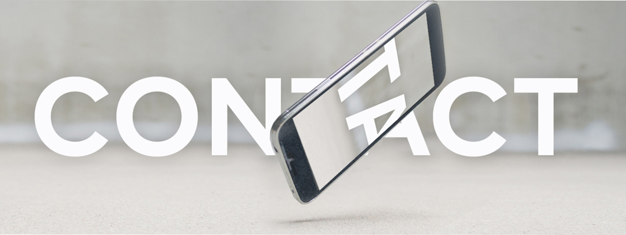 A phone falling in mid-air, intersected by the word 'Contact'
