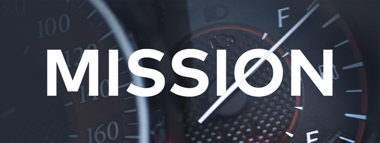 A car dashboard, intersected by the word 'Mission'